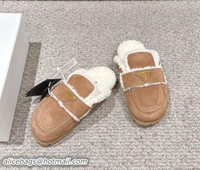 Best Grade Prada Suede and shearling slippers Brown 1011111