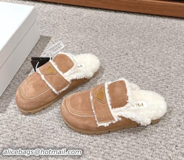 Best Grade Prada Suede and shearling slippers Brown 1011111