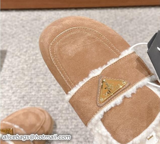 Best Grade Prada Suede and shearling slippers Brown 1011111