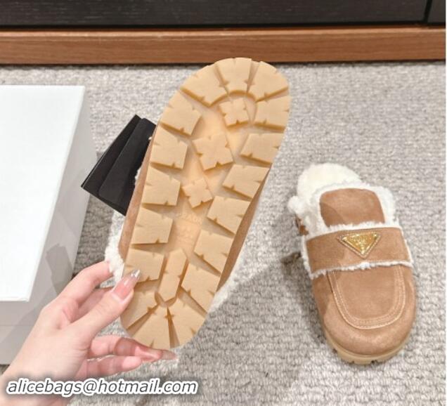 Best Grade Prada Suede and shearling slippers Brown 1011111