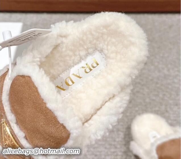 Best Grade Prada Suede and shearling slippers Brown 1011111