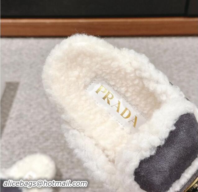 Stylish Prada Suede and shearling slippers Dark Grey 011113