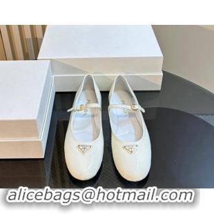 Buy Luxury Prada Crinkled patent leather ballerinas flats White 1011114