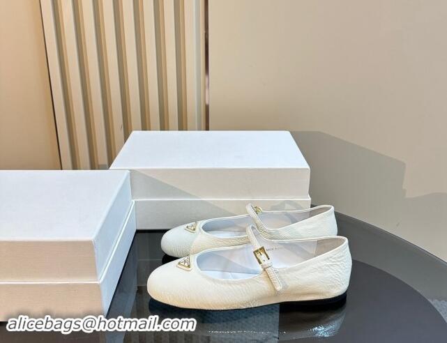 Buy Luxury Prada Crinkled patent leather ballerinas flats White 1011114