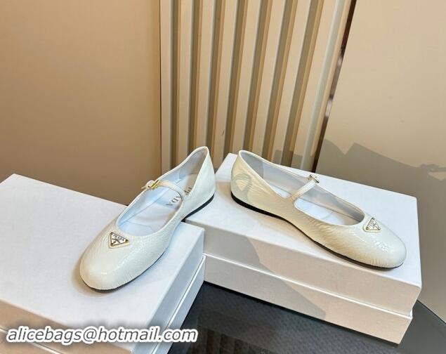 Buy Luxury Prada Crinkled patent leather ballerinas flats White 1011114