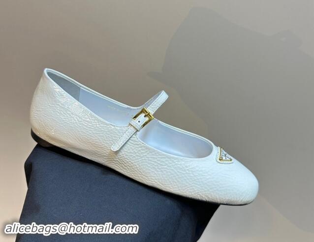 Buy Luxury Prada Crinkled patent leather ballerinas flats White 1011114