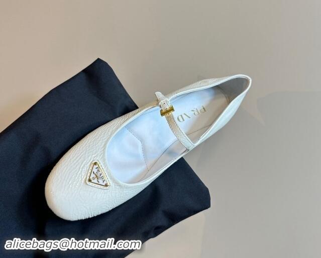 Buy Luxury Prada Crinkled patent leather ballerinas flats White 1011114