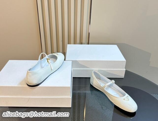 Buy Luxury Prada Crinkled patent leather ballerinas flats White 1011114