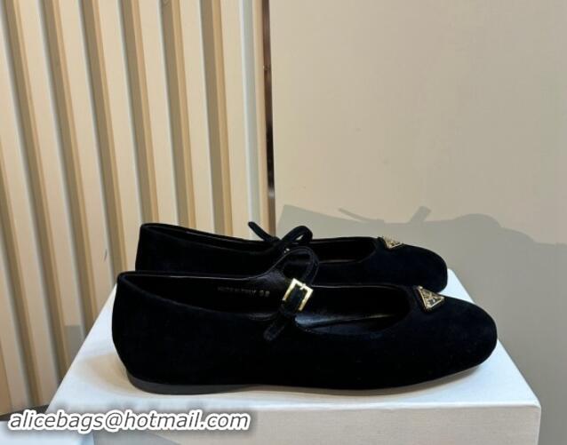 Good Quality Prada Suede ballerinas flats Black 1011115