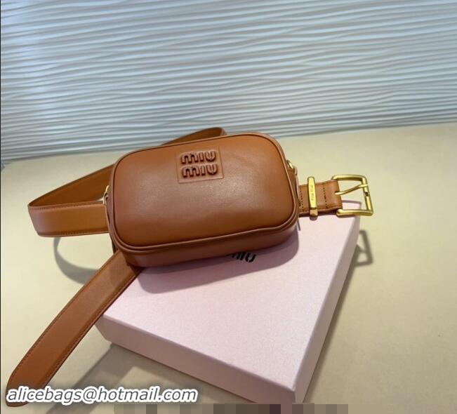 Buy Inexpensive Miu Miu Nappa leather Belt 3cm with Pouch MM102203 Brown 2024