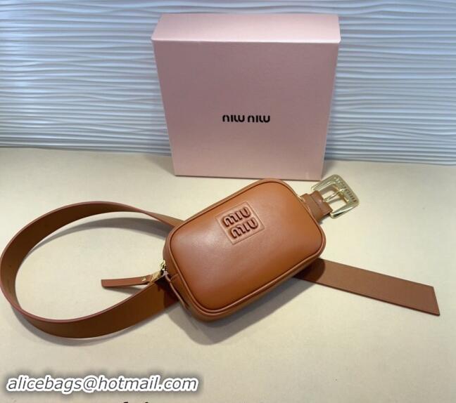 Well Crafted Miu Miu Nappa leather Belt 3cm with Pouch MM102204 Brown 2024