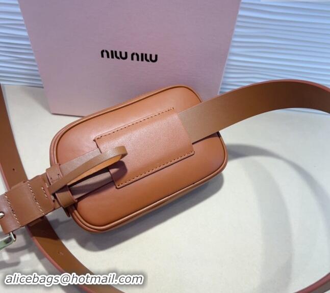 Well Crafted Miu Miu Nappa leather Belt 3cm with Pouch MM102204 Brown 2024