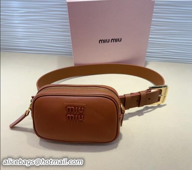 Well Crafted Miu Miu Nappa leather Belt 3cm with Pouch MM102204 Brown 2024