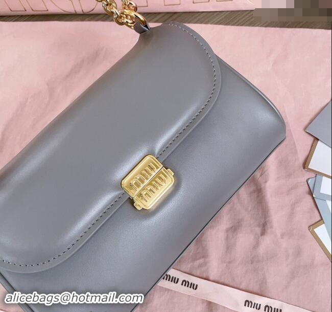 Best Price Miu Miu Calf Leather Chain shoulder bag 5BD266 Grey 2024