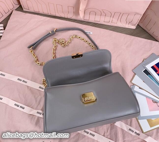 Best Price Miu Miu Calf Leather Chain shoulder bag 5BD266 Grey 2024