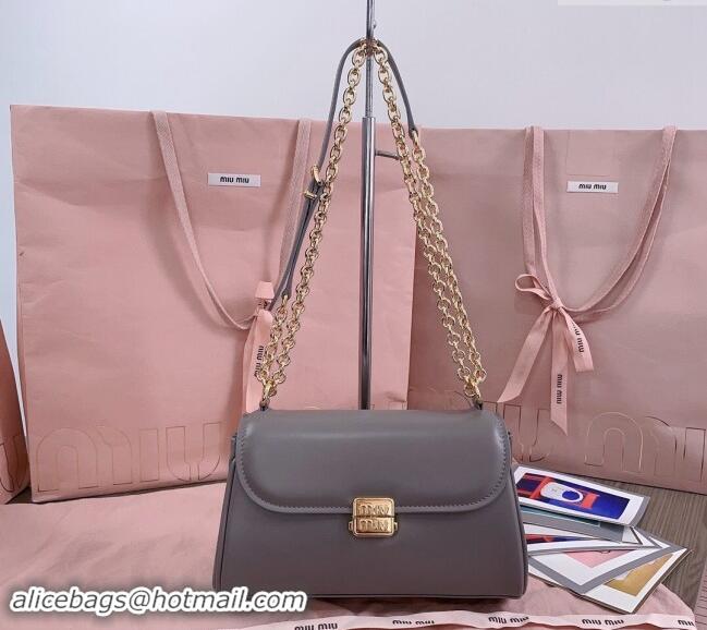 Best Price Miu Miu Calf Leather Chain shoulder bag 5BD266 Grey 2024