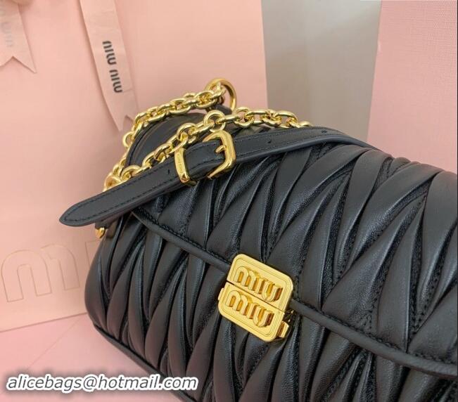 Top Grade Miu Miu Matelasse nappa Leather Chain shoulder bag 5BD266 Black 2024