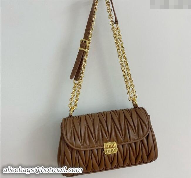 Top Design Miu Miu Matelasse nappa Leather Chain shoulder bag 5BD266 Brown 2024