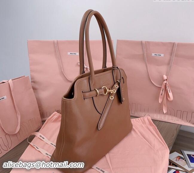 New Fashion Miu Miu Aventure nappa leather tote bag 5BG291 Tan Brown 2024