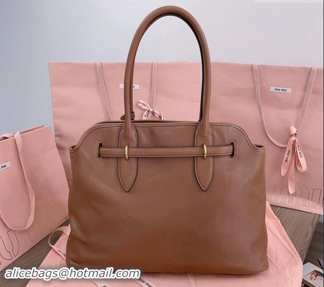 New Fashion Miu Miu Aventure nappa leather tote bag 5BG291 Tan Brown 2024