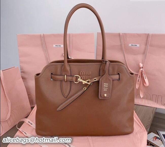 New Fashion Miu Miu Aventure nappa leather tote bag 5BG291 Tan Brown 2024