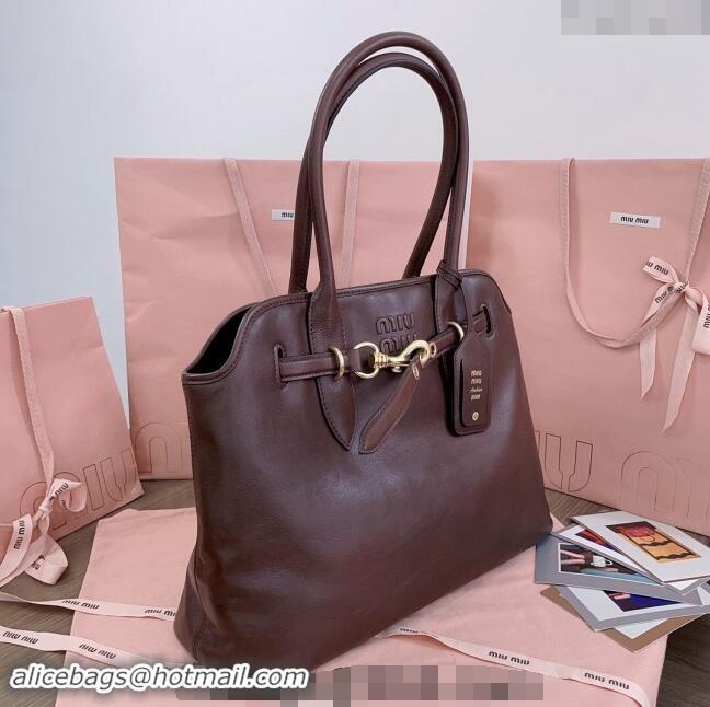 Best Design Miu Miu Aventure nappa leather tote bag 5BG291 Briarwood 2024