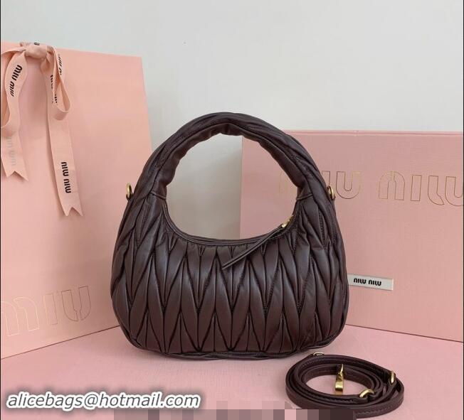 Famous Brand Miu Miu Wander Matelasse Nappa Leather Small Hobo bag 5BC125 Briarwood Brown 2024