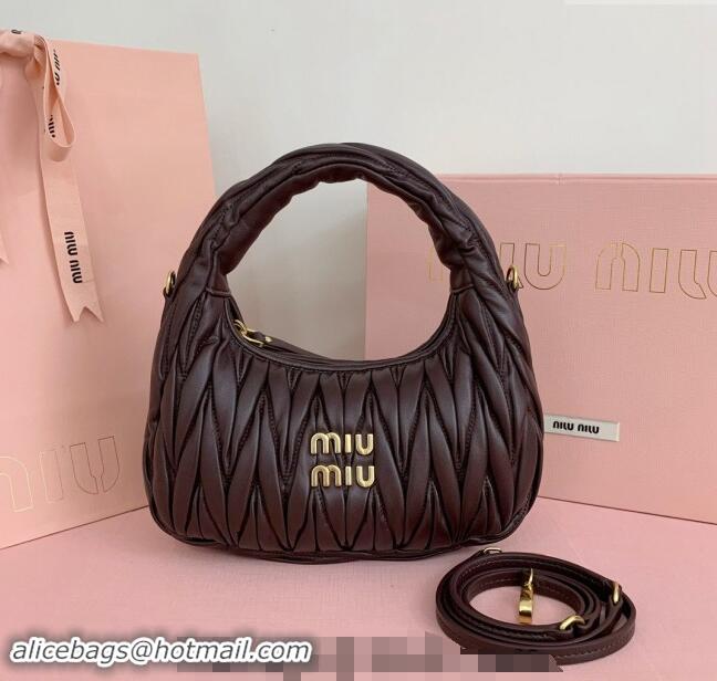 Famous Brand Miu Miu Wander Matelasse Nappa Leather Small Hobo bag 5BC125 Briarwood Brown 2024