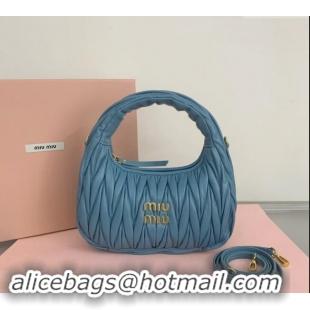 Top Quality Miu Miu Wander Matelasse Nappa Leather Small Hobo bag 5BC125 Blue 2024