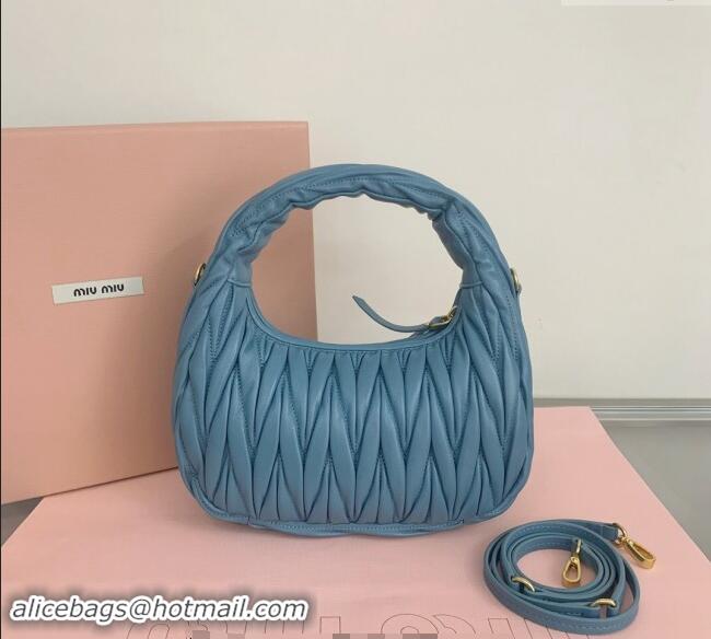 Top Quality Miu Miu Wander Matelasse Nappa Leather Small Hobo bag 5BC125 Blue 2024