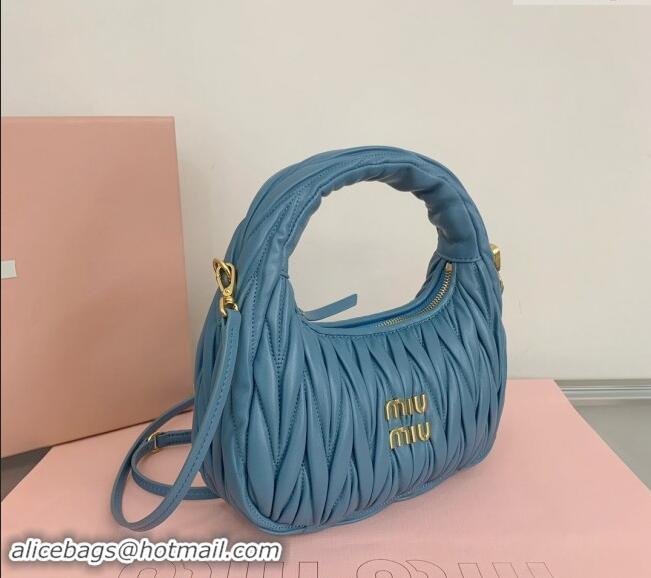 Top Quality Miu Miu Wander Matelasse Nappa Leather Small Hobo bag 5BC125 Blue 2024