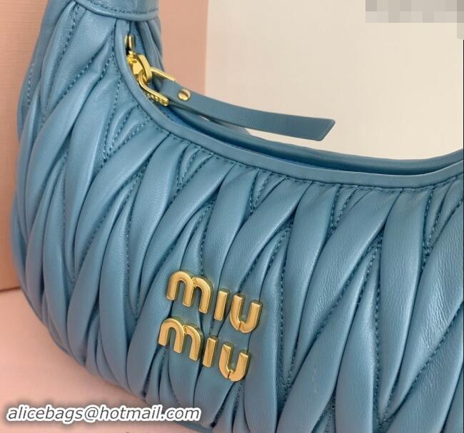 Top Quality Miu Miu Wander Matelasse Nappa Leather Small Hobo bag 5BC125 Blue 2024