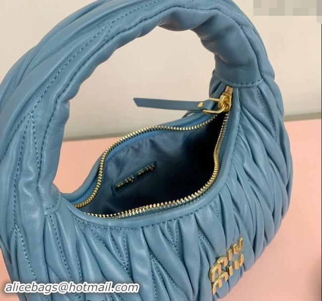 Top Quality Miu Miu Wander Matelasse Nappa Leather Small Hobo bag 5BC125 Blue 2024