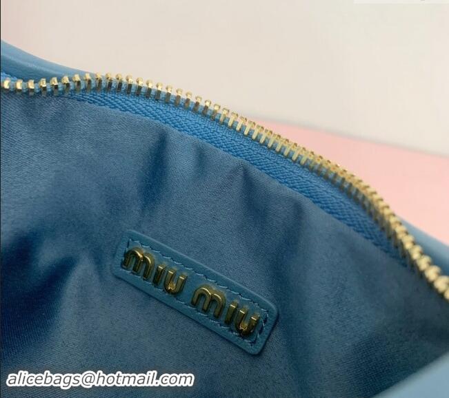 Top Quality Miu Miu Wander Matelasse Nappa Leather Small Hobo bag 5BC125 Blue 2024