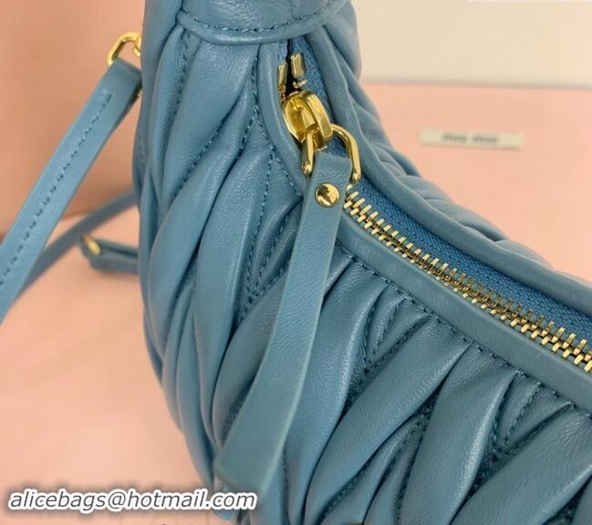 Top Quality Miu Miu Wander Matelasse Nappa Leather Small Hobo bag 5BC125 Blue 2024