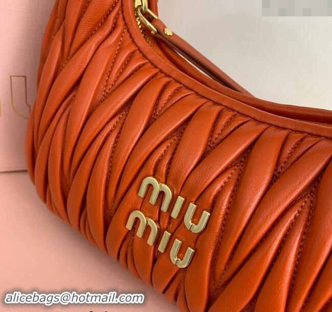 Top Design Miu Miu Wander Matelasse Nappa Leather Small Hobo bag 5BC125 Orange 2024