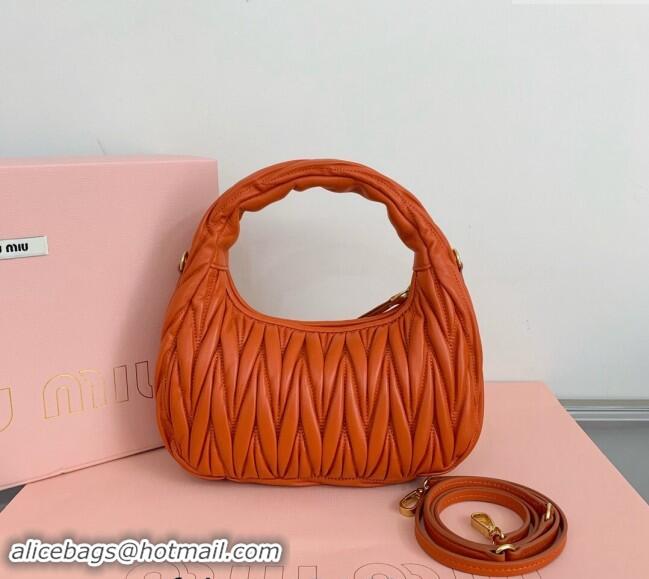 Top Design Miu Miu Wander Matelasse Nappa Leather Small Hobo bag 5BC125 Orange 2024