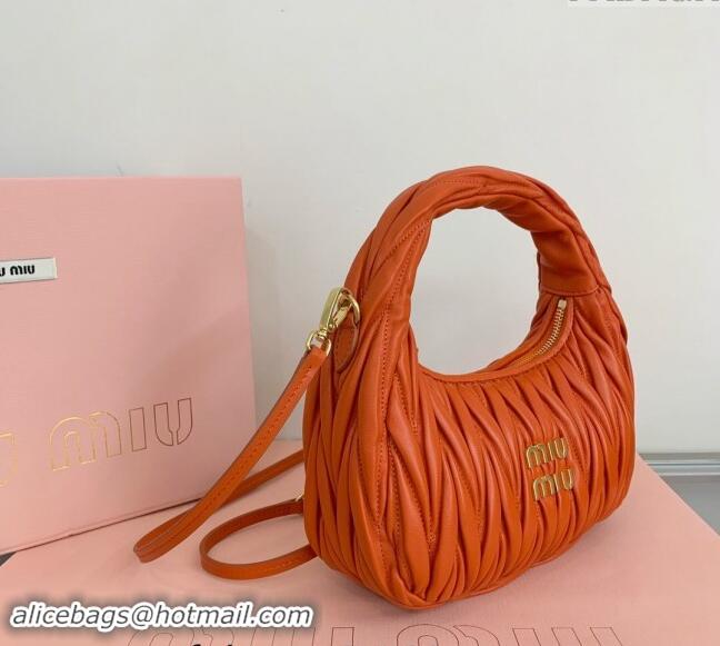 Top Design Miu Miu Wander Matelasse Nappa Leather Small Hobo bag 5BC125 Orange 2024