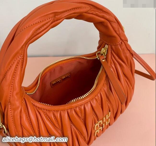 Top Design Miu Miu Wander Matelasse Nappa Leather Small Hobo bag 5BC125 Orange 2024