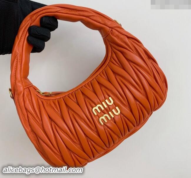 Top Design Miu Miu Wander Matelasse Nappa Leather Small Hobo bag 5BC125 Orange 2024