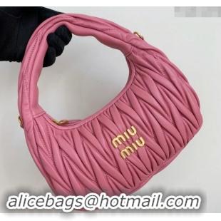 Promotional Miu Miu Wander Matelasse Nappa Leather Small Hobo bag 5BC125 Pink 2024