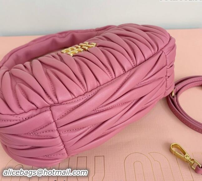 Promotional Miu Miu Wander Matelasse Nappa Leather Small Hobo bag 5BC125 Pink 2024