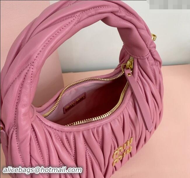 Promotional Miu Miu Wander Matelasse Nappa Leather Small Hobo bag 5BC125 Pink 2024