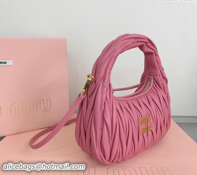 Promotional Miu Miu Wander Matelasse Nappa Leather Small Hobo bag 5BC125 Pink 2024