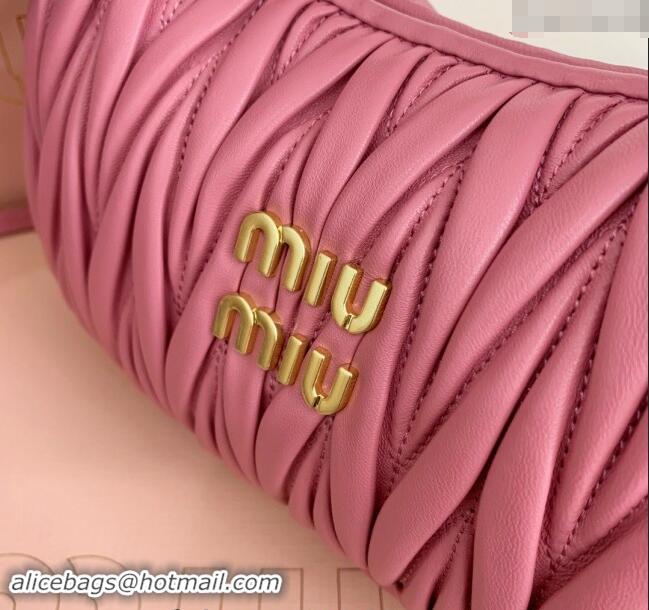 Promotional Miu Miu Wander Matelasse Nappa Leather Small Hobo bag 5BC125 Pink 2024