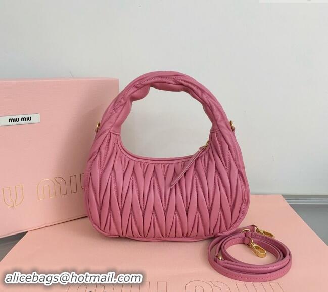 Promotional Miu Miu Wander Matelasse Nappa Leather Small Hobo bag 5BC125 Pink 2024