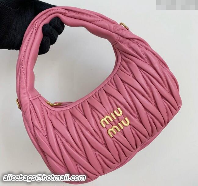 Promotional Miu Miu Wander Matelasse Nappa Leather Small Hobo bag 5BC125 Pink 2024