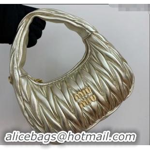 Top Quality Miu Miu Wander Matelasse Nappa Leather Small Hobo bag 5BC125 Gold 2024