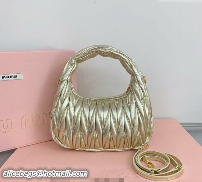 Top Quality Miu Miu Wander Matelasse Nappa Leather Small Hobo bag 5BC125 Gold 2024