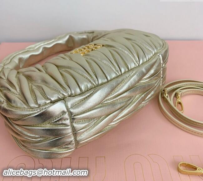 Top Quality Miu Miu Wander Matelasse Nappa Leather Small Hobo bag 5BC125 Gold 2024